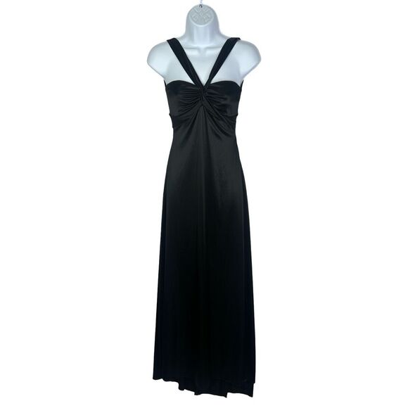 Vintage B. Darlin Black Satin Floor Length Gown - Size 1 / 2 Juniors - Picture 1 of 5